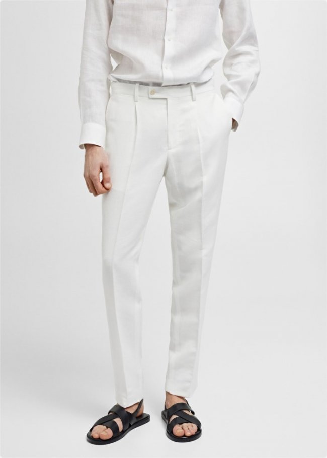 Mango Pantalón traje slim fit algodón lino - Blanco