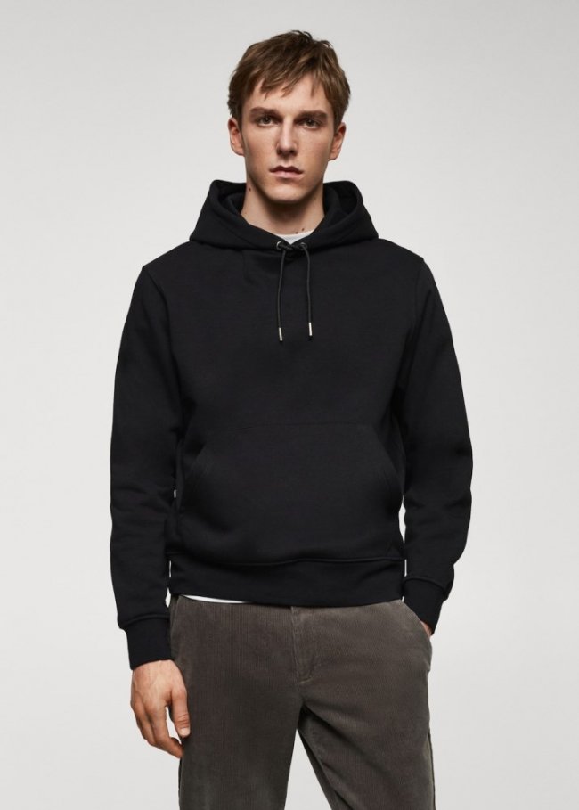 Mango Sudadera algodón capucha canguro - Negro