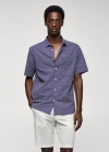 Mango Camisa 100% algodón manga corta mircoestampado - Azul tinta