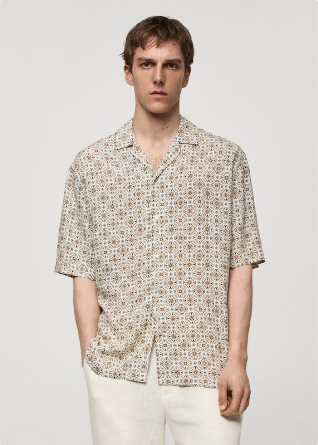 Mango Camisa regular fit fluída estampada - Marrón