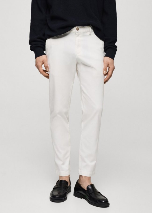 Mango Pantalón algodón tapered crop - Blanco