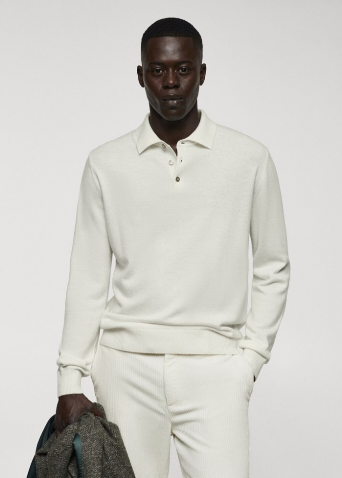 Mango Polo punto lana cashmere - Blanco roto