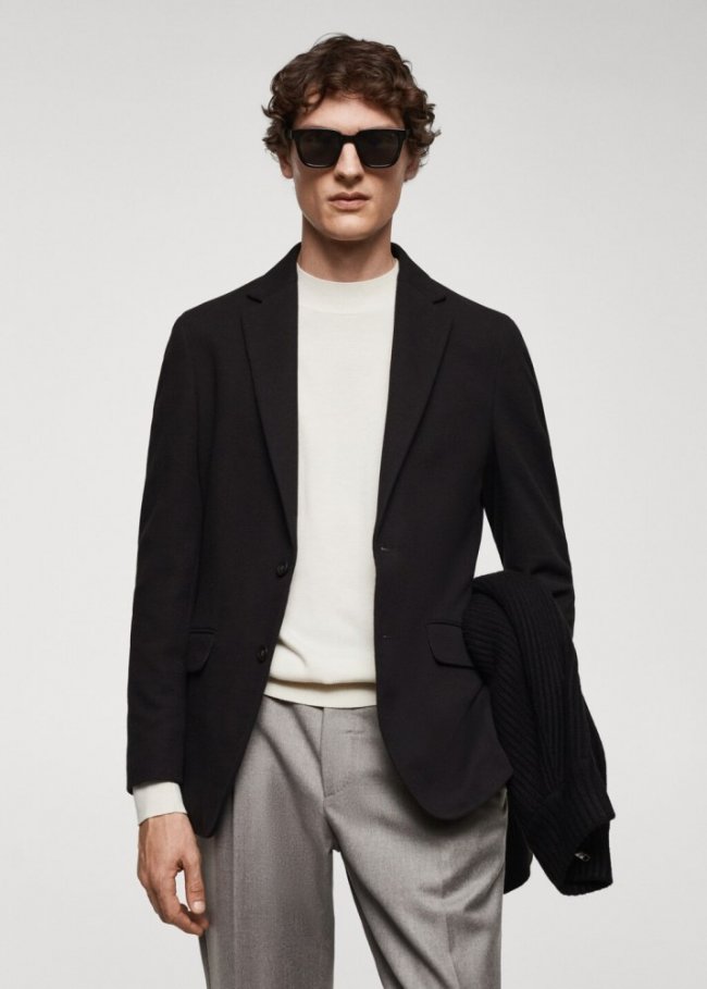 Mango Americana slim fit algodón estructura - Negro