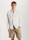 Mango Camisa 100% lino cuello mao - Blanco