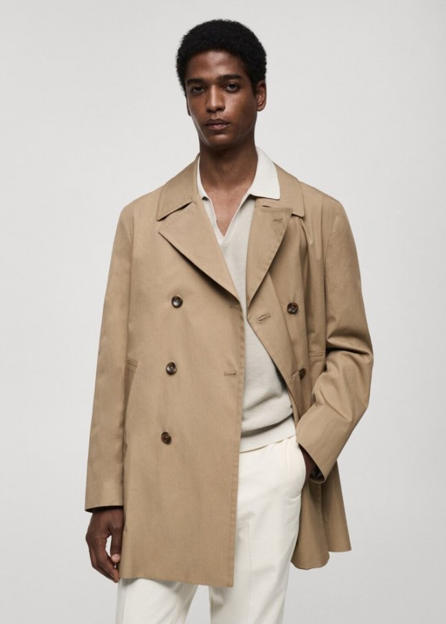 Mango Gabardina corta algodón - Marrón medio