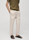Mango Pantalón slim fit lino cordón - Crudo
