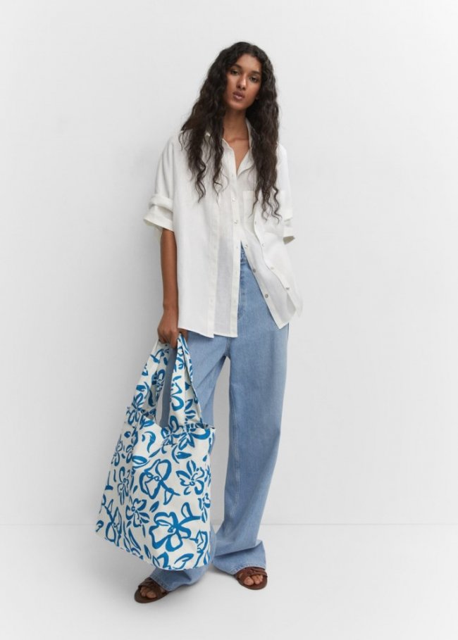 Mango Bolso tote floral - Azul