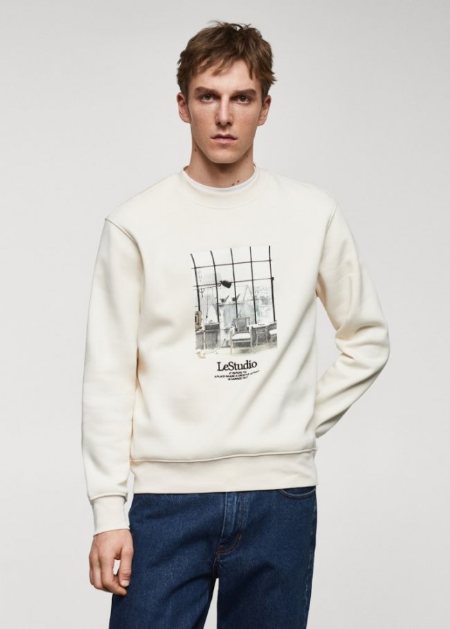 Mango Sudadera dibujo estampado - Crudo