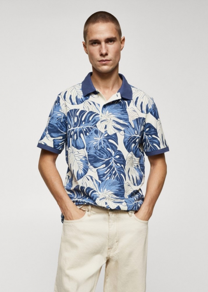 Mango Polo algodón estampado tropical - Azul marino oscuro
