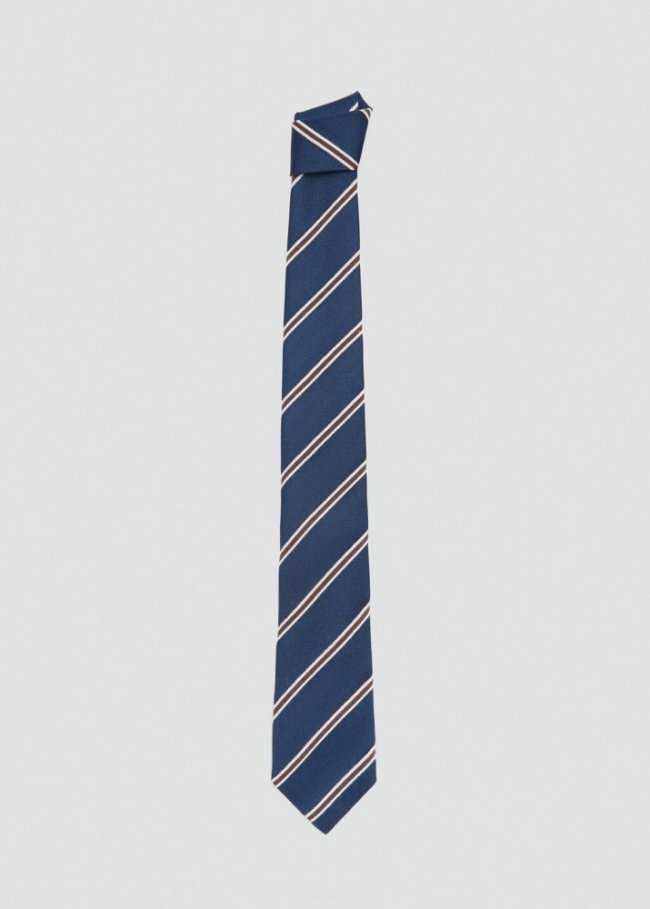 Mango Corbata rayas seda algodón - Azul marino oscuro
