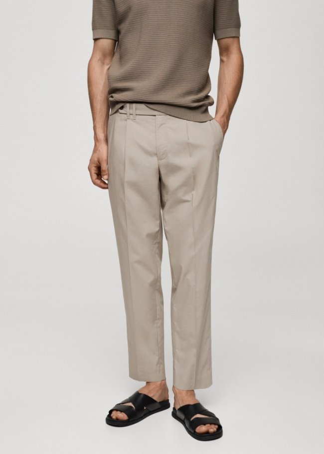 Mango Pantalón slim fit lyocell pinzas - Gris claro/pastel