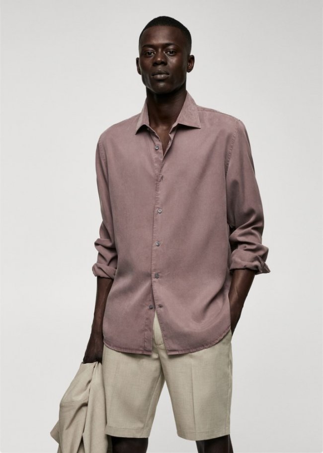 Mango Camisa fluida lyocell - Granate