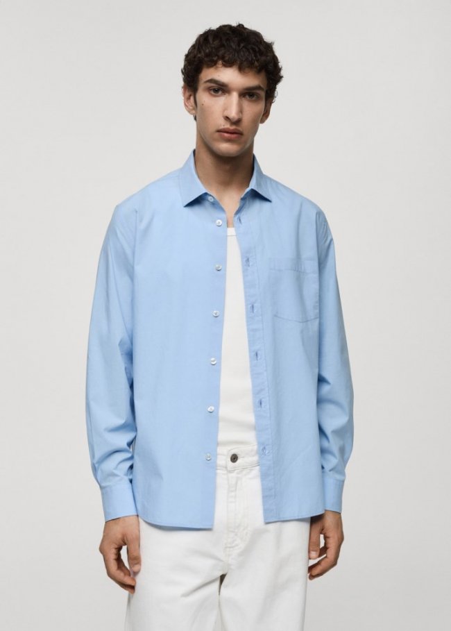 Mango Camisa regular fit 100% algodón bolsillo - Azul celeste