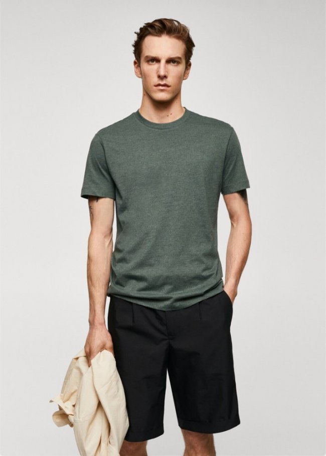 Mango Camiseta básica algodón comfort stretch - Verde bosque