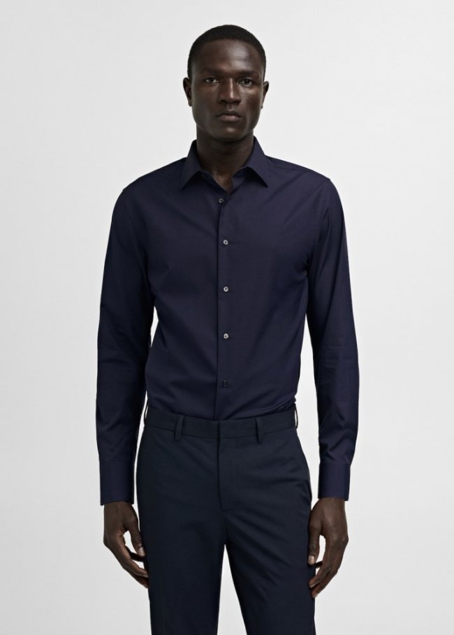 Mango Camisa traje slim fit algodón popelín - Azul marino oscuro
