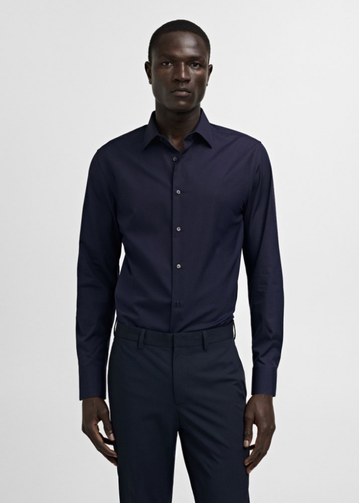Mango Camisa traje slim fit algodón popelín - Azul marino oscuro
