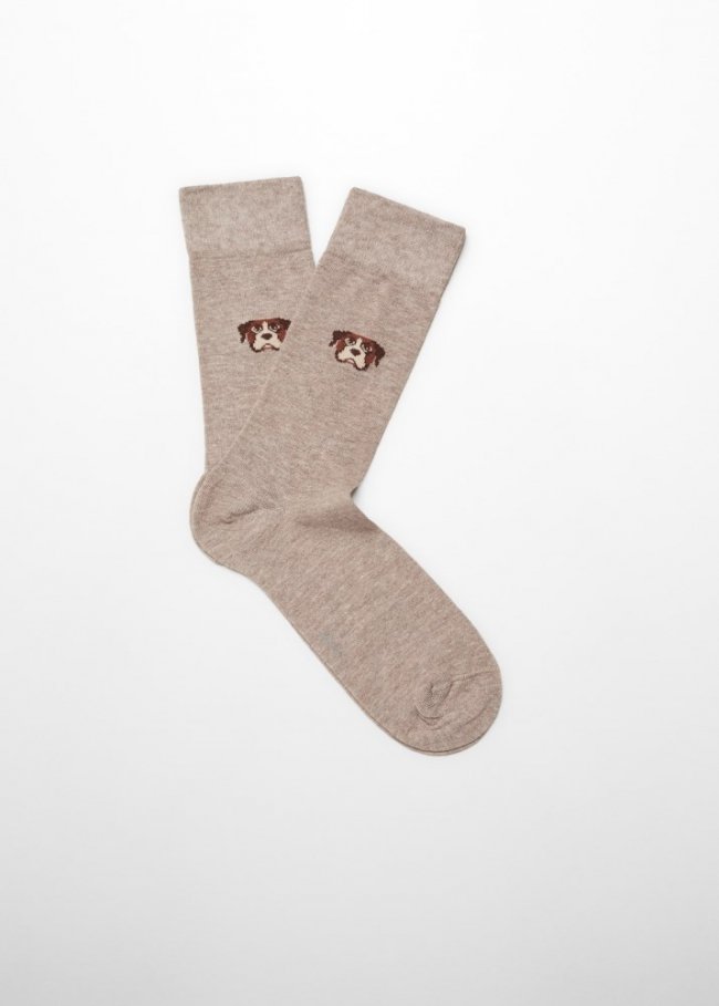 Mango Calcetines algodón bordado animal - Beige