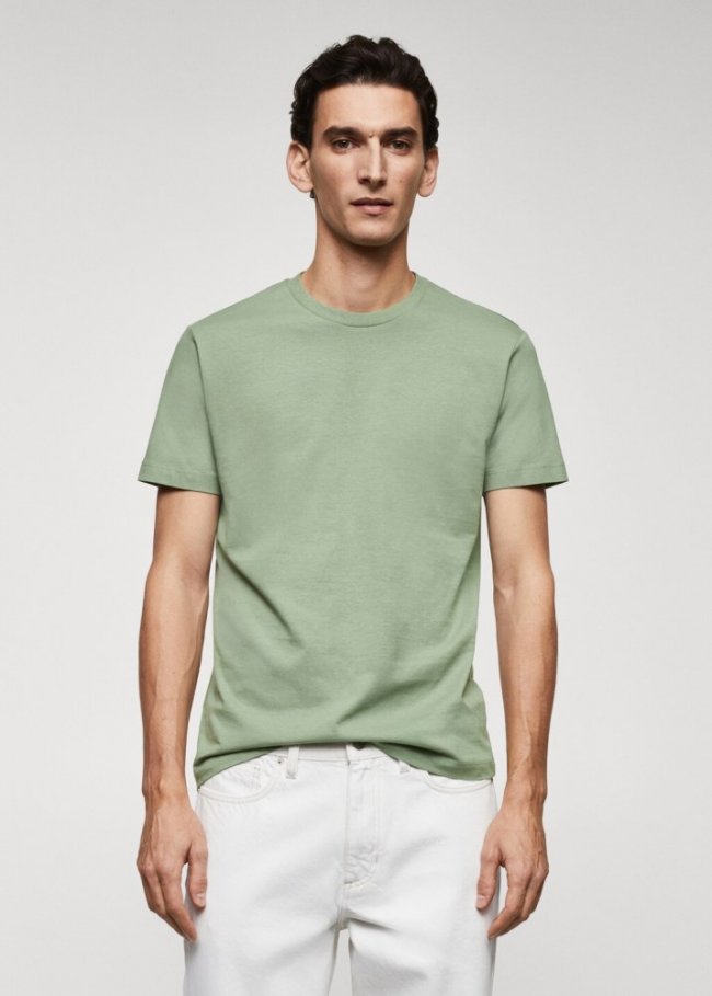 Mango Camiseta básica algodón - Verde