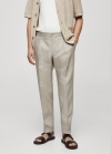 Mango Pantalón mezcla lino pinzas - Gris claro/pastel