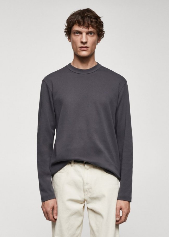 Mango Camiseta 100% algodón manga larga - Gris oscuro