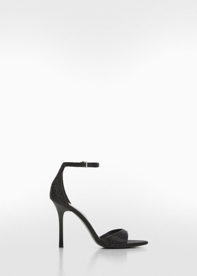 Mango Sandalia tacón detalle strass - Negro