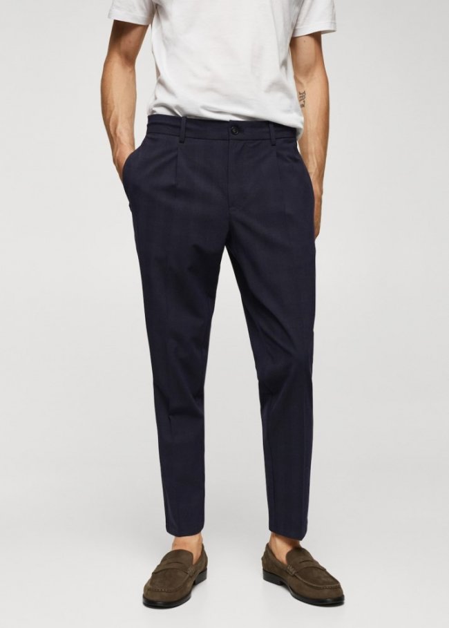 Mango Pantalón estampado pinzas - Azul marino