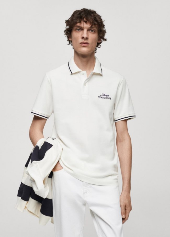 Mango Polo 100% algodón bordado - Blanco