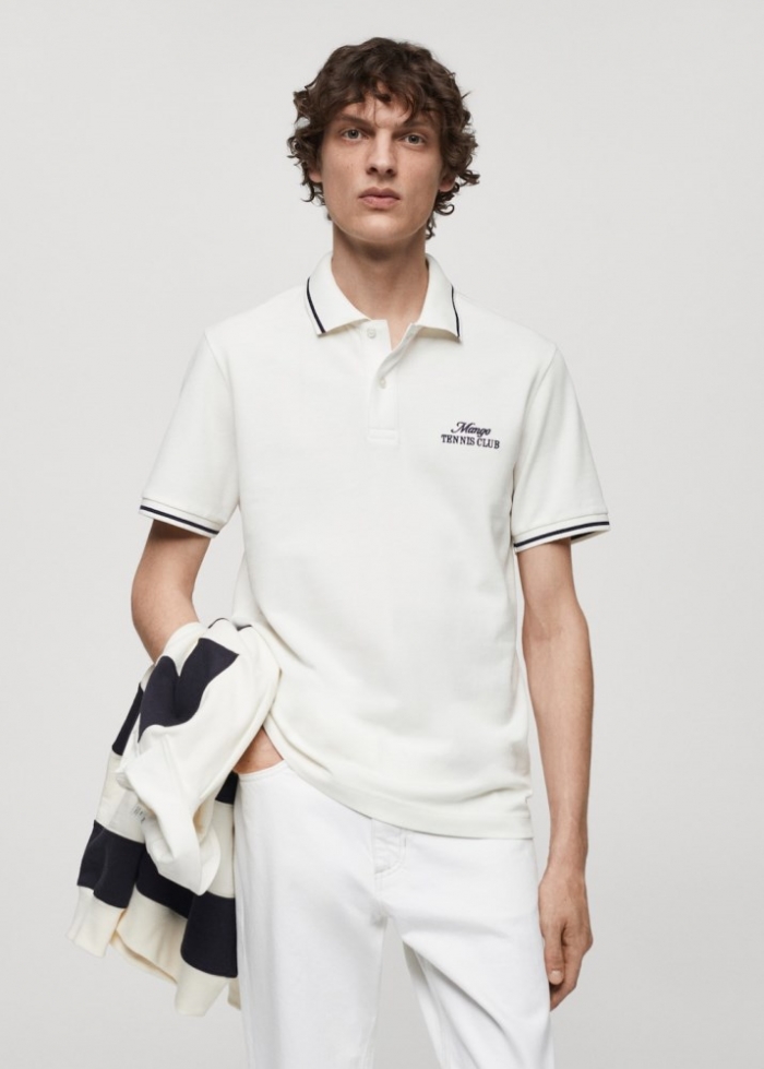 Mango Polo 100% algodón bordado - Blanco