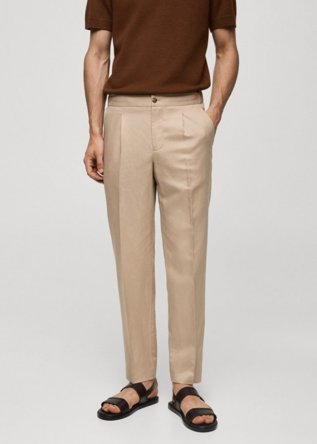Mango Pantalón tencel lino pinzas - Beige