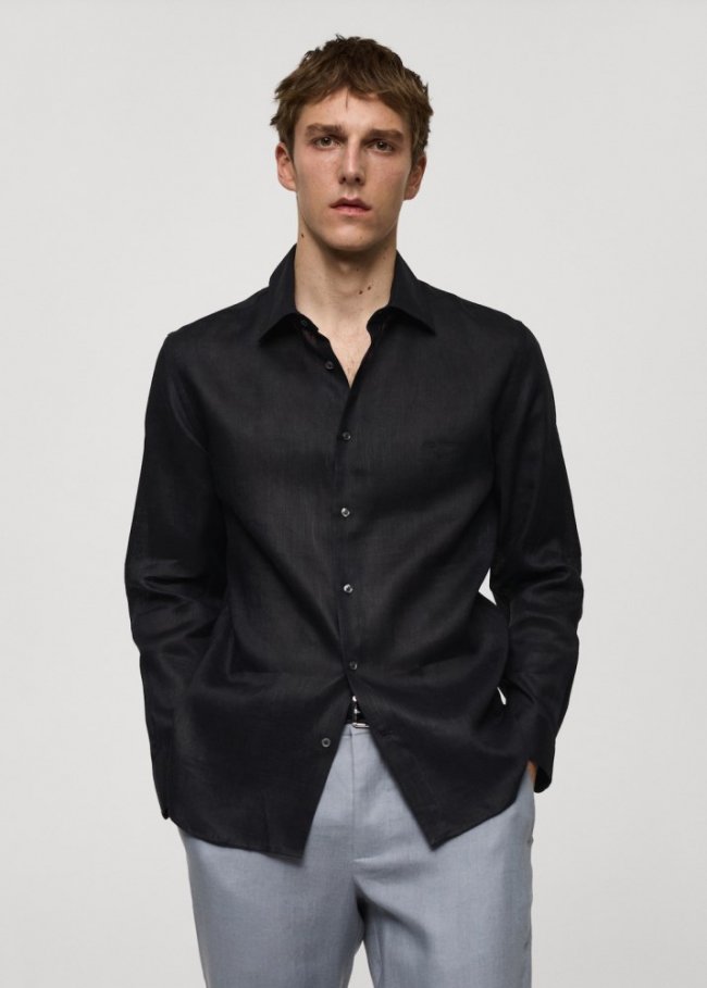 Mango Camisa regular fit 100% lino - Gris antracita