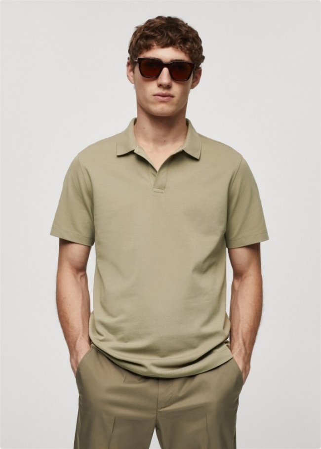 Mango Polo algodón piqué - Khaki