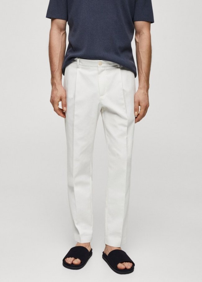 Mango Pantalón slim fit pinzas textura - Blanco roto