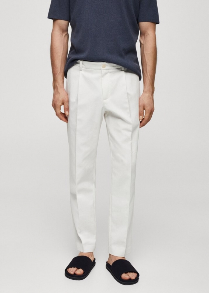 Mango Pantalón slim fit pinzas textura - Blanco roto