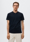 Mango Camiseta básica cuello pico - Azul marino oscuro