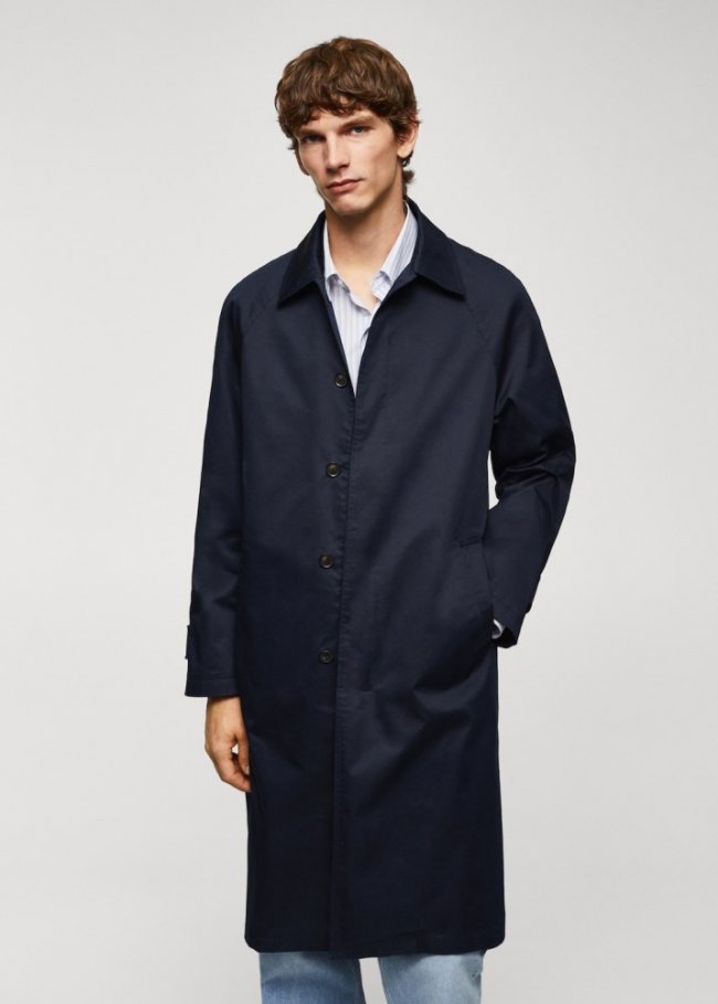 Mango Trench algodón relaxed fit - Azul marino oscuro