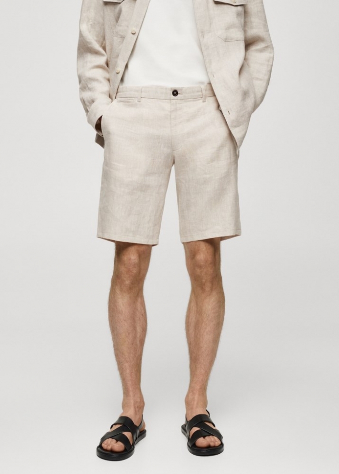 Mango Bermudas slim fit 100% lino - Crudo