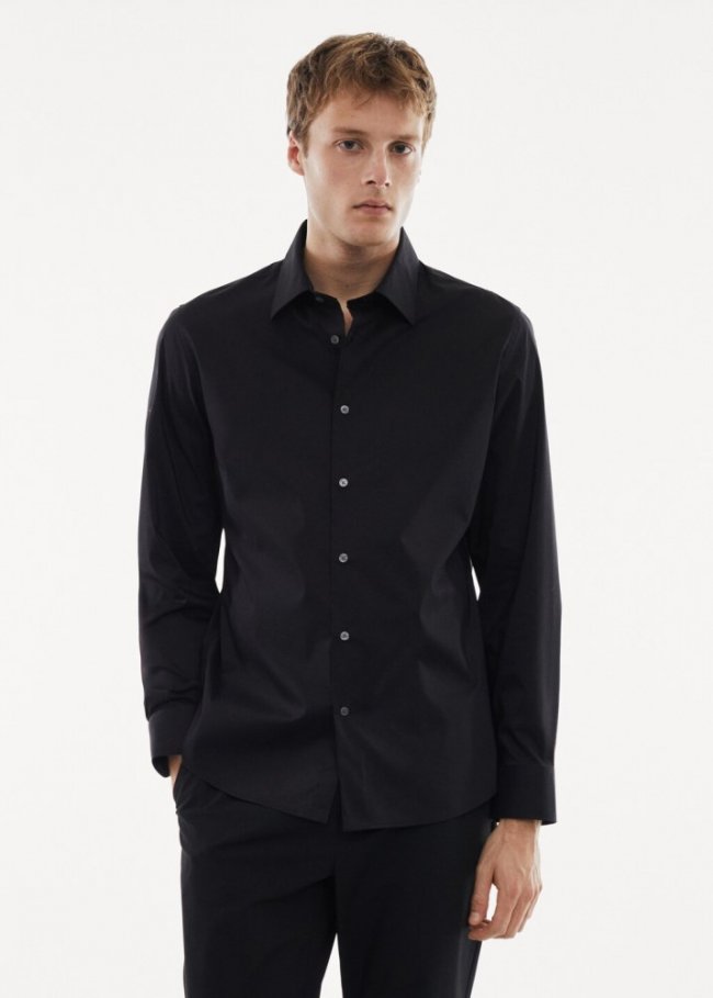 Mango Camisa regular fit algodón stretch - Negro