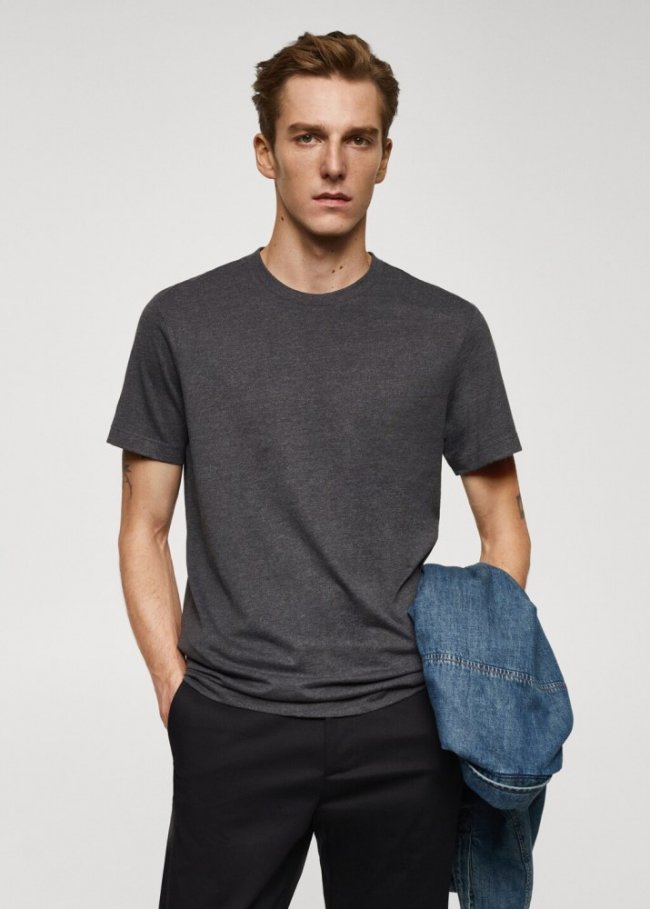Mango Camiseta básica algodón - Gris antracita