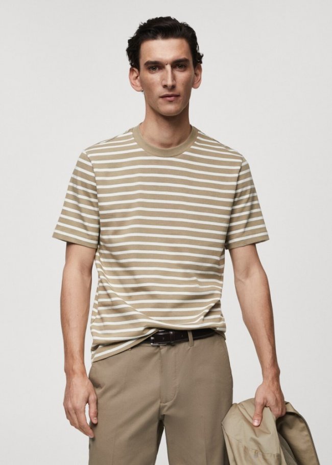 Mango Camiseta algodón rayas - Gris claro/pastel