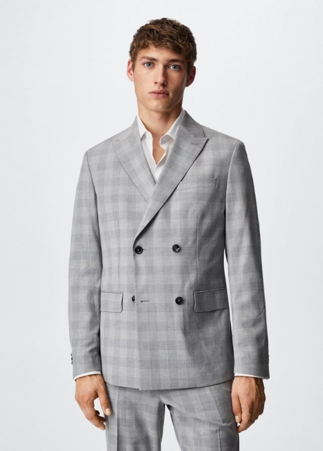 Mango Americana traje slim fit cruzada cuadros - Gris