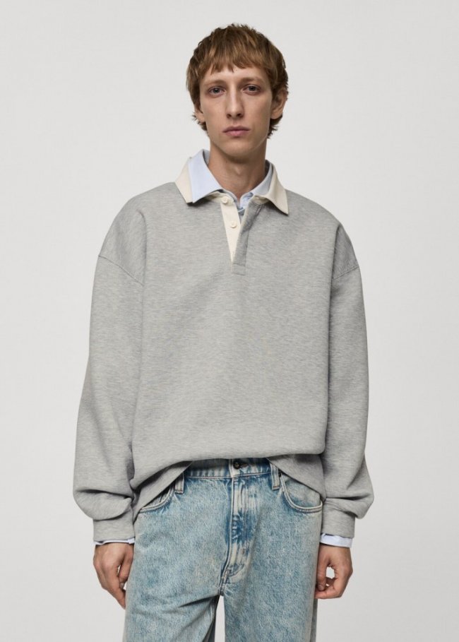 Mango Sudadera polo relaxed fit - Gris medio vigoré