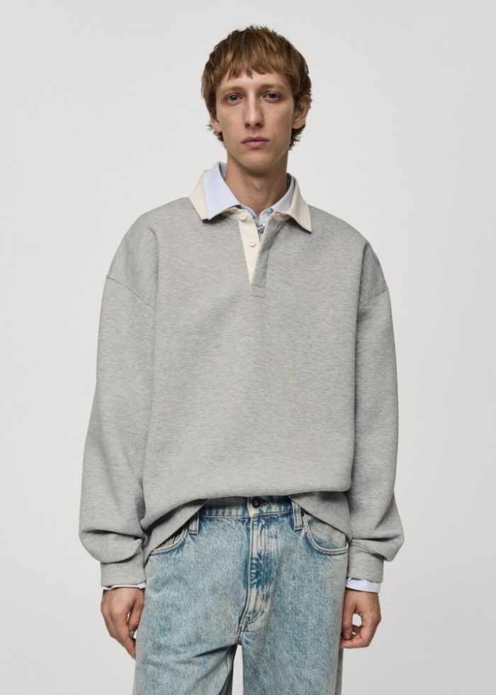 Mango Sudadera polo relaxed fit - Gris medio vigoré