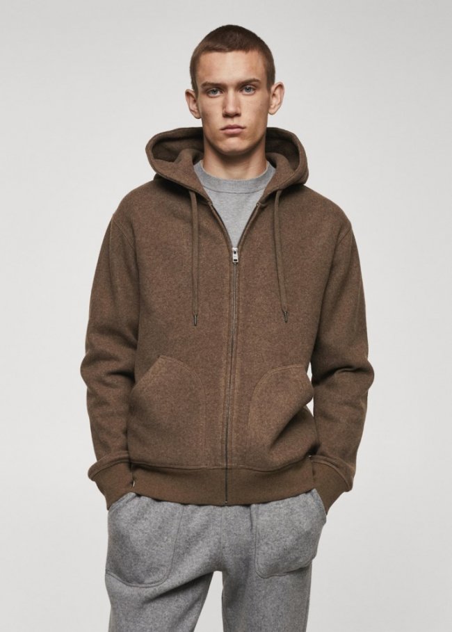 Mango Sudadera capucha mezcla lana - Gris visón