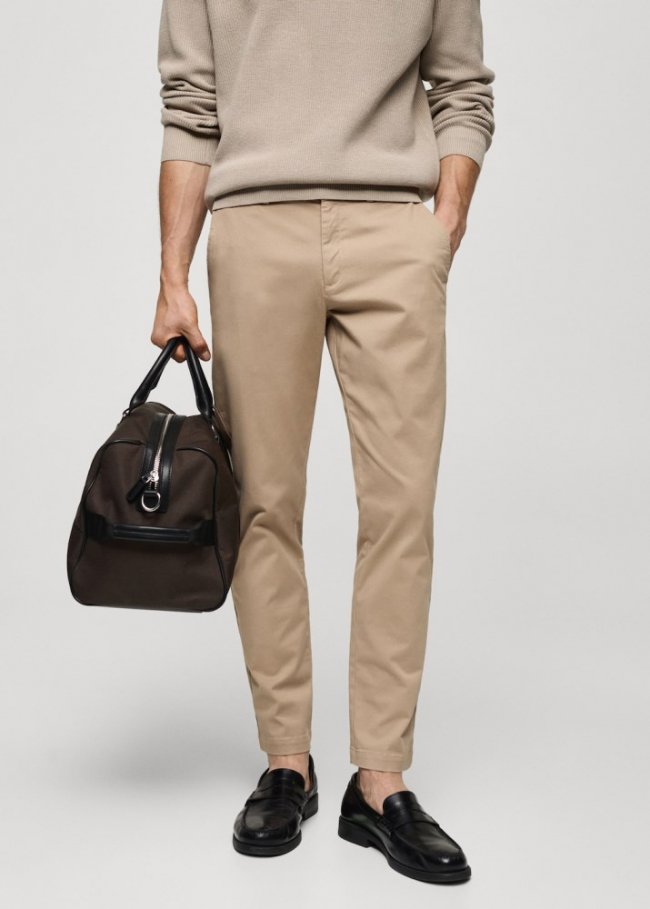Mango Pantalón algodón tapered crop - Beige