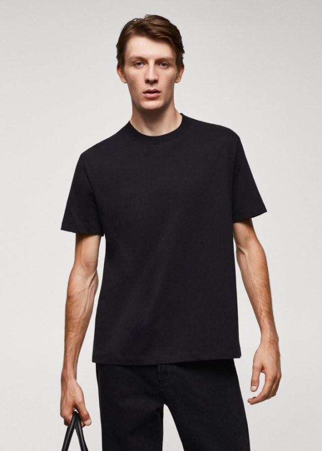 Mango Camiseta básica 100% algodón - Negro