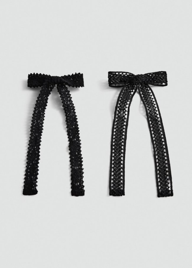 Mango Pack 2 pasadores lazo crochet - Negro