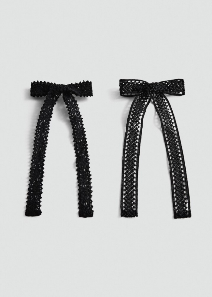 Mango Pack 2 pasadores lazo crochet - Negro
