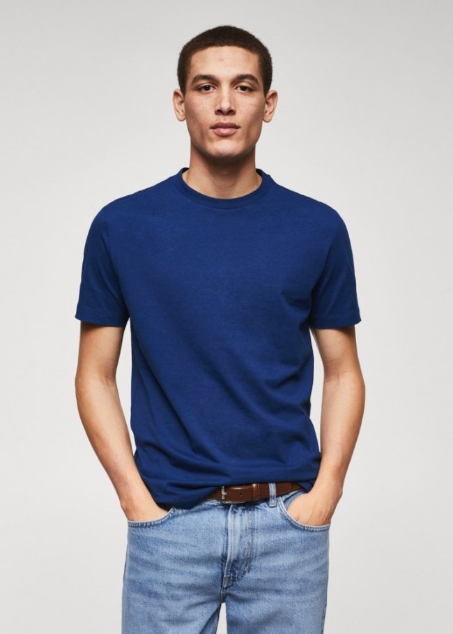 Mango Camiseta básica algodón lightweight - Azul indigo