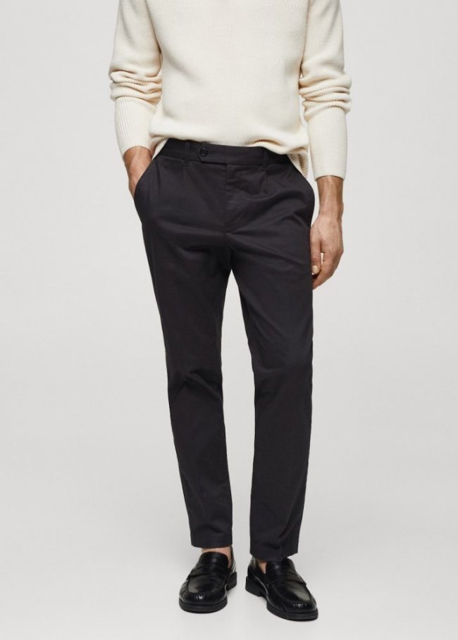 Mango Pantalón algodón slim fit pinzas - Azul marino