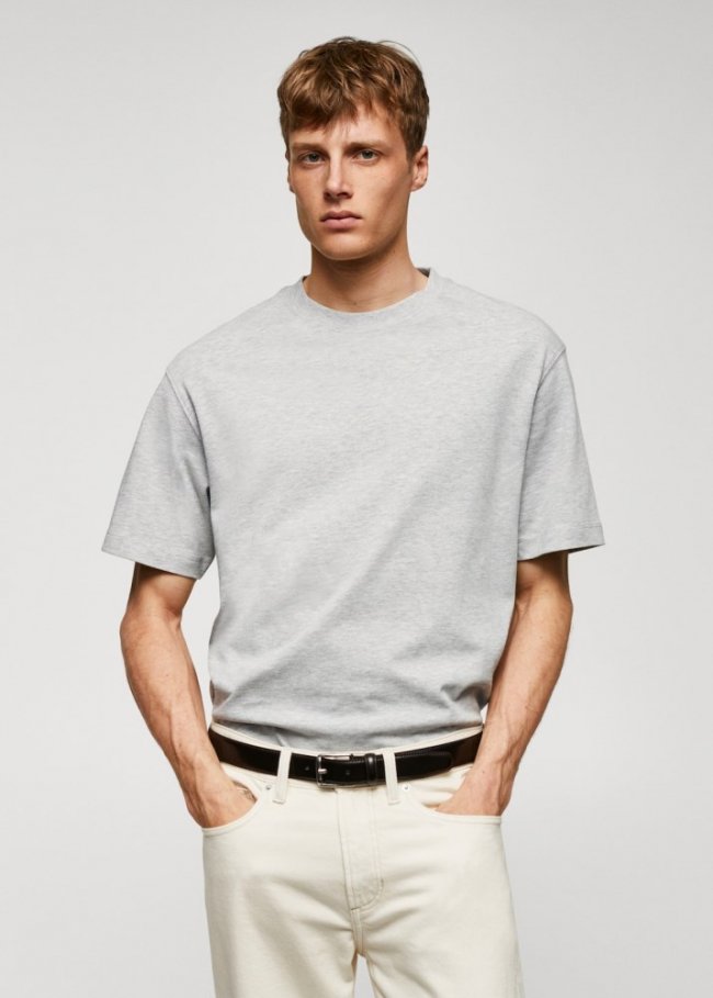 Mango Camiseta básica algodón relaxed-fit - Gris claro vigoré